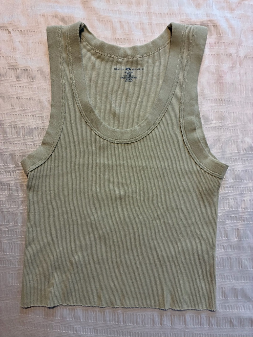 Brandy Melville Sage Green Ribbed 100% cotton Tank Top Scoop Neck Cropped